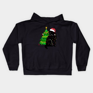 Black Cat christmas light tshirt funny cat lover christmas Kids Hoodie